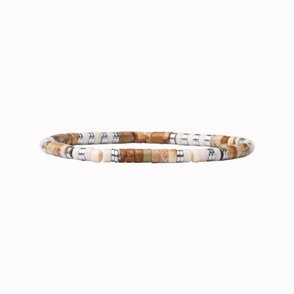 BEAU GOSSE Bracelet Homme extensible Léo Pierre de Rivière & Jaspe Paysage.