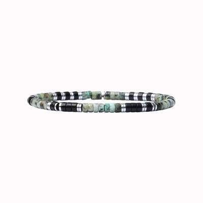 BEAU GOSSE Bracelet Homme extensible Léo Turquoise Africaine & Onyx.