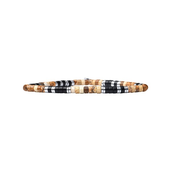 BEAU GOSSE Bracelet Homme extensible Léo Jaspe Paysage & Onyx.