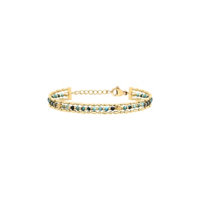 N°3 Bracelet Ajustable 3 rangs Acier & Pierres semi précieuses.