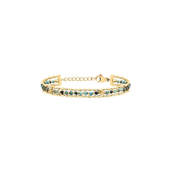 N°3 Bracelet Ajustable 3 rangs Acier & Pierres semi précieuses.
