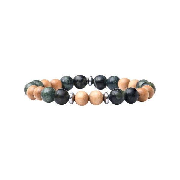 BEAU GOSSE Bracelet Homme extensible Mika Wood Jaspe Vert.
