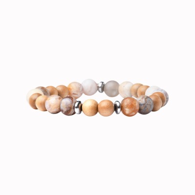 BEAU GOSSE Bracelet Homme extensible Mika Wood Agate du Brésil.