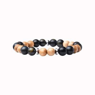 BEAU GOSSE Bracelet Homme extensible Mika Wood Oeil du Tigre.