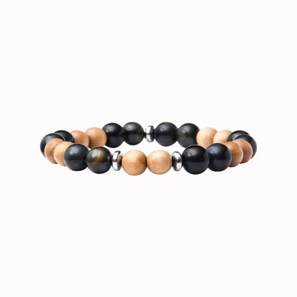 BEAU GOSSE Bracelet Homme extensible Mika Wood Oeil du Tigre.