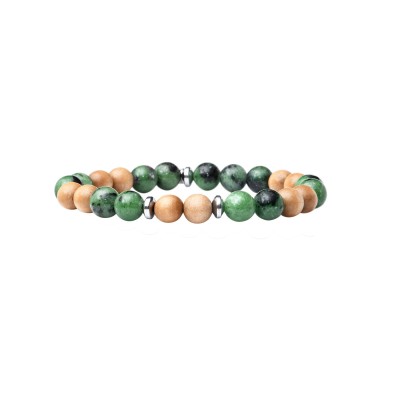 BEAU GOSSE Bracelet Homme extensible Mika Wood Epidote.