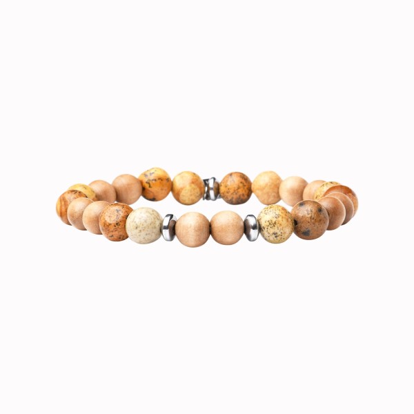 BEAU GOSSE Bracelet Homme extensible Mika Wood Jaspe Paysage.