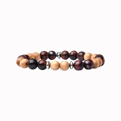 BEAU GOSSE Bracelet Homme extensible Mika Wood Oeil du Tigre Rouge.