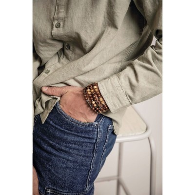 BEAU GOSSE Bracelet Homme extensible Mika Wood Oeil du Tigre Rouge.