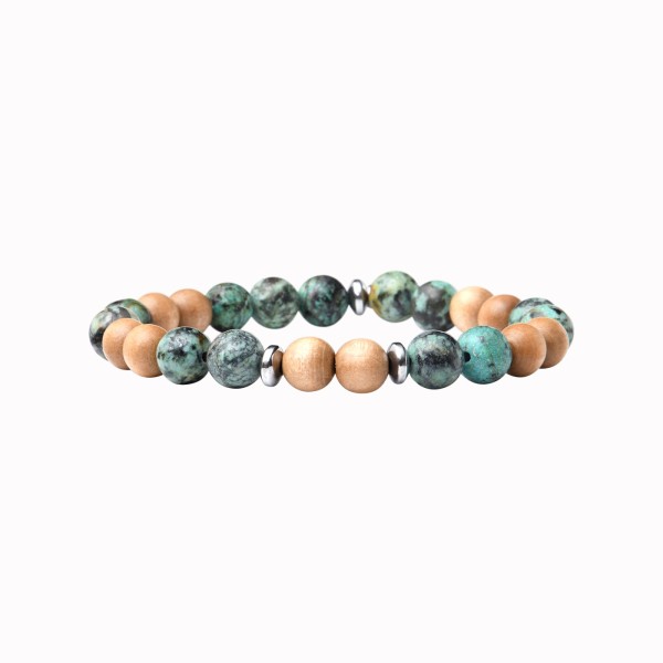 BEAU GOSSE Bracelet Homme extensible Mika Wood Turquoise Africaine.