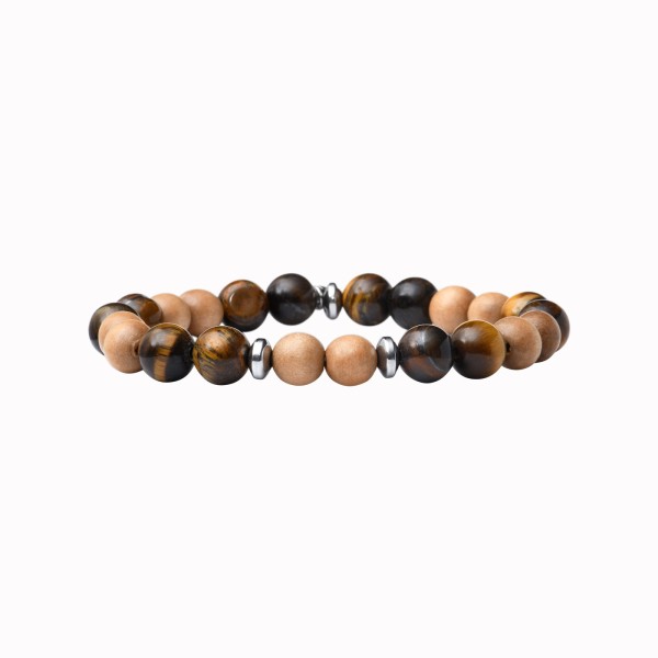 BEAU GOSSE Bracelet Homme extensible Mika Wood Oeil du Tigre.