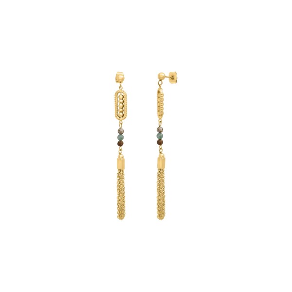 N°3 Boucles d’oreilles Poussoir Acier & Pierres semi précieuses.