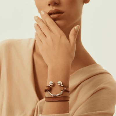 CXC Bracelet Menthe Haltère Plaqué Argent & Cuir.