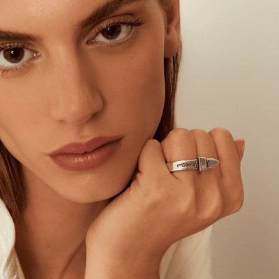 CXC Bague Sangle Plaquée Argent.