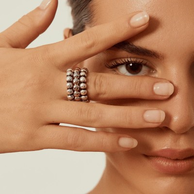 CXC Bague Billes Plaquée Argent.