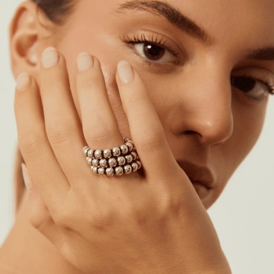 CXC Bague Billes Plaquée Argent.
