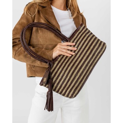 Sac BIBA Perkins en cuir beige & marron