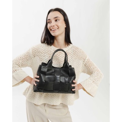 Sac BIBA Wann bowling en cuir noir tressé