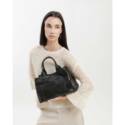 Sac BIBA Wann bowling en cuir noir tressé