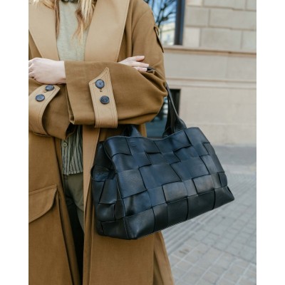 Sac BIBA Wann cabas en cuir noir tressé