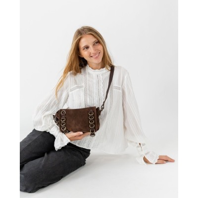 Sac BIBA Ruggles bandoulière en daim marron foncé
