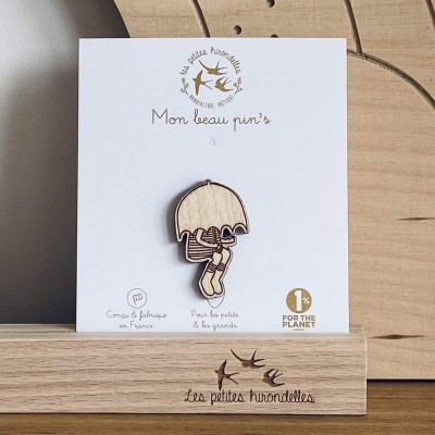 LES PETITES HIRONDELLES - Broche sous la pluie - Bois