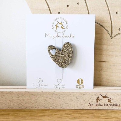 LES PETITES HIRONDELLES - Broche cœur - Doré