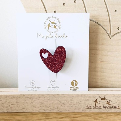 LES PETITES HIRONDELLES - Broche cœur - Rouge