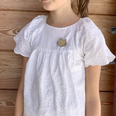 LES PETITES HIRONDELLES – Broche chat moustaches – Doré