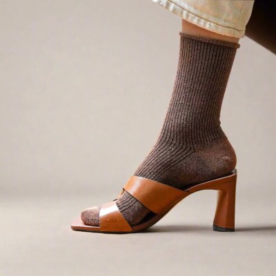 KLUE - Chaussettes à paillettes - Marron Camel