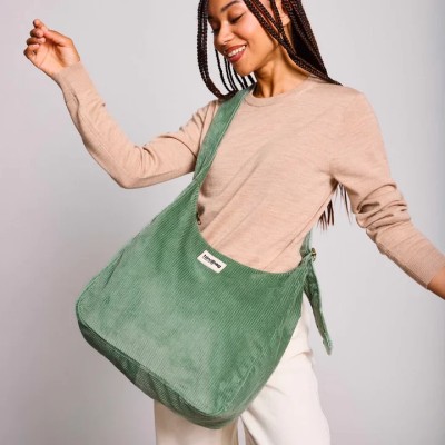 HINDBAG - Sac Hobo Claire Velours - Vert d'eau
