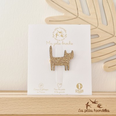 LES PETITES HIRONDELLES - Broche Chat debout - Doré