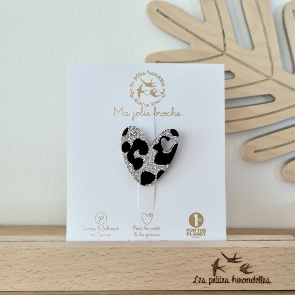 LES PETITES HIRONDELLES - Broche Cœur Léopard - Argent