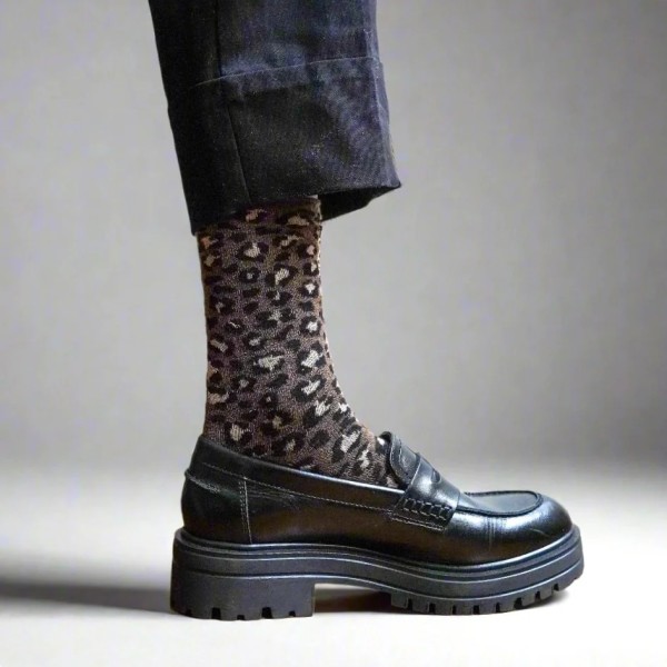 KLUE - Chaussettes à paillettes - Léopard Marron