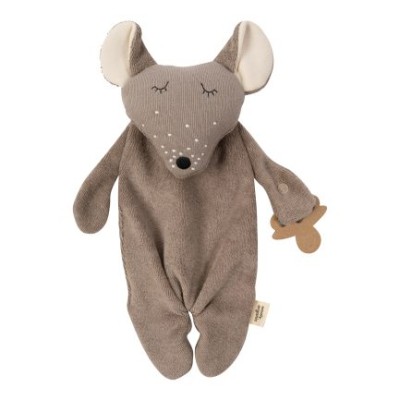 WOOLY ORGANIC - Doudou souris avec attache tétine - Cendré