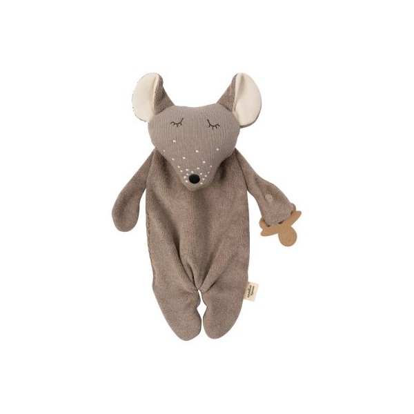 WOOLY ORGANIC - Doudou souris avec attache tétine - Cendré