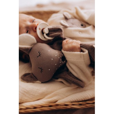 WOOLY ORGANIC - Doudou souris avec attache tétine - Cendré