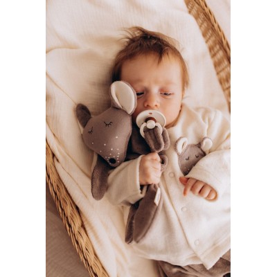 WOOLY ORGANIC - Doudou souris avec attache tétine - Cendré