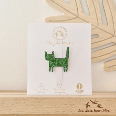 LES PETITES HIRONDELLES - Broche Chat Debout - Vert