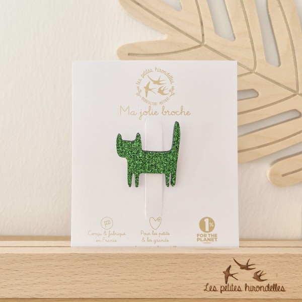 LES PETITES HIRONDELLES - Broche Chat Debout - Vert