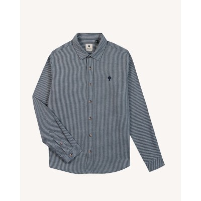 FAGUO - Chemise Homme Rayée Écru et Bleu Marine en Coton