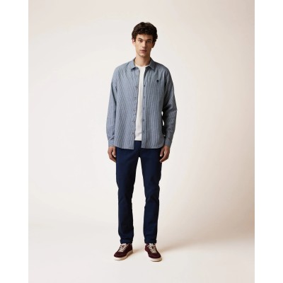 FAGUO - Chemise Homme Rayée Écru et Bleu Marine en Coton