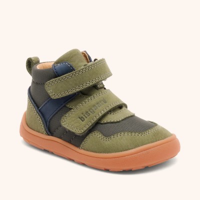 Bisgaard – Baskets Barefoot Enfant Cuir Vert Sauge