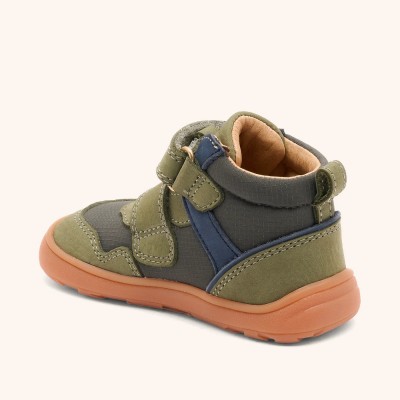 Bisgaard – Baskets Barefoot Enfant Cuir Vert Sauge