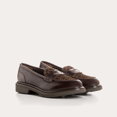 REQINS - Mocassins Jack Cuir Léopard - Marron