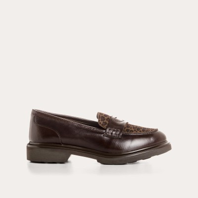 REQINS - Mocassins Jack Cuir Léopard - Marron