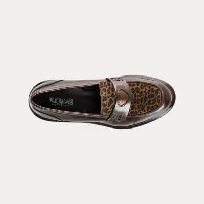 REQINS - Mocassins Jack Cuir Léopard - Marron