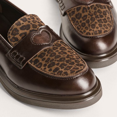 REQINS - Mocassins Jack Cuir Léopard - Marron