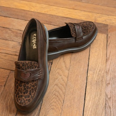 REQINS - Mocassins Jack Cuir Léopard - Marron