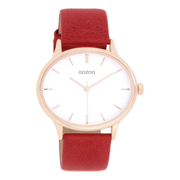 Montre OOZOO femme en cuir rouge et or
